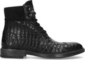 Black label - Heren - Zwarte veterboots met crocoprint - Maat 43
