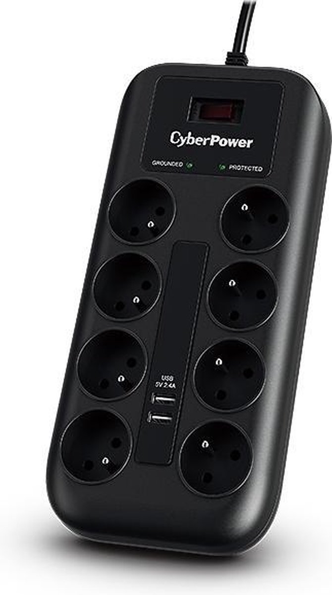 CyberPower Tracer III P0820SUF0-FR Overspanningsbeveiliging Zwart 8 AC-uitgang(en) 200 - 250 V 1,8 m