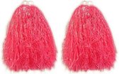 2x Stuks cheerball/pompom roze met ringgreep 23 cm voor kinderen - Cheerleader verkleed accessoires