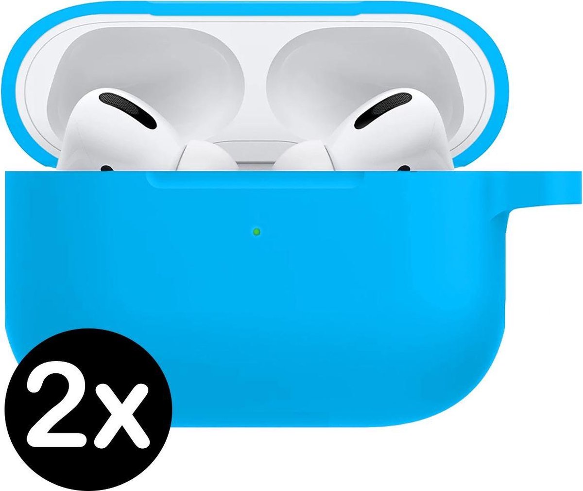Hoesje - 2 Stuks - Geschikt voor Apple Airpods Pro - Siliconen Hoes met Clip - Silicone Case Cover - Lichtblauw