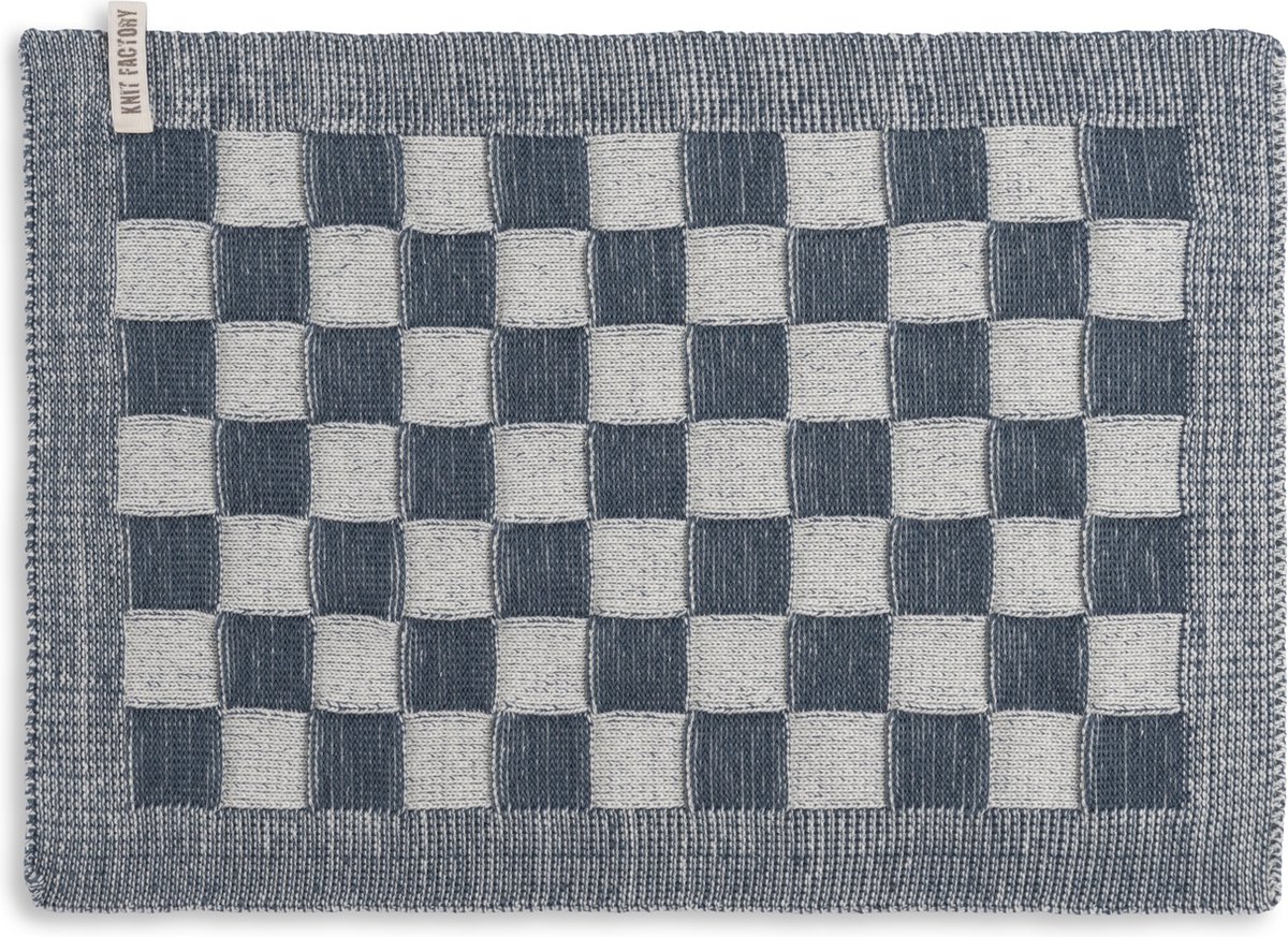 Knit Factory Gebreide Placemat - Onderlegger Block - Eetmat - Ecru/Granit - 50x30 cm