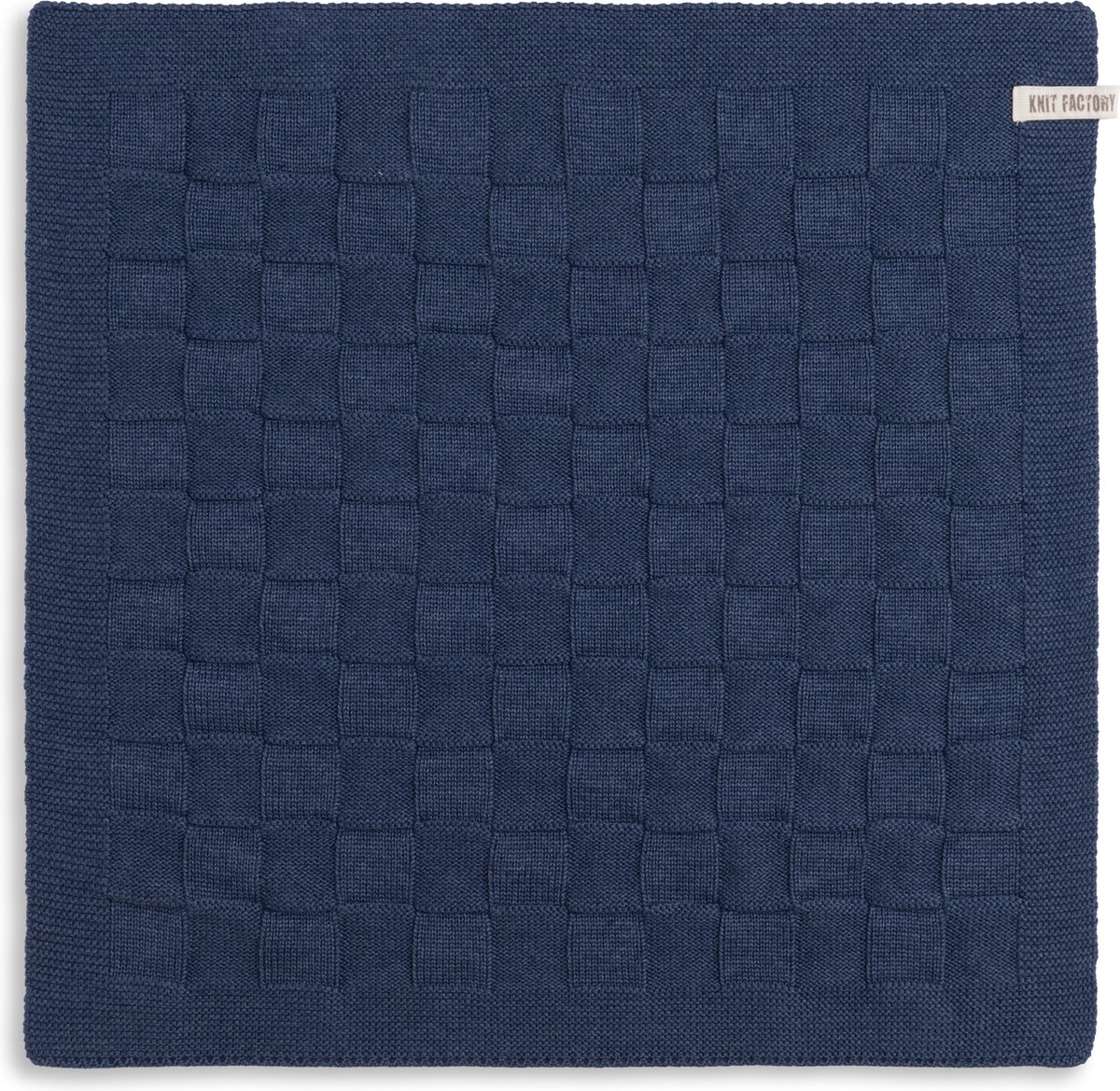 Knit Factory Gebreide Keukendoek - Keukenhanddoek Uni - Handdoek - Vaatdoek - Keuken doek - Jeans - Donkerblauw - 50x50 cm