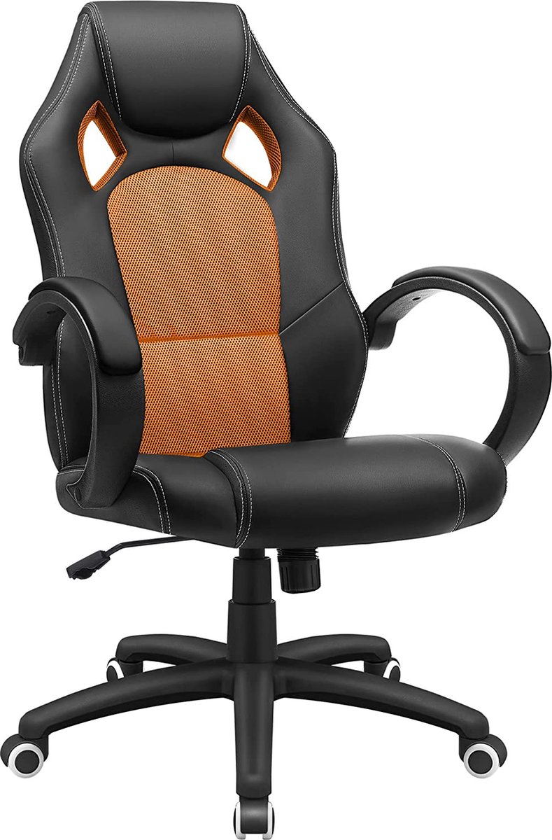 LAUWG - Racing stoel bureaustoel gaming stoel managersstoel PU, zwart-oranje