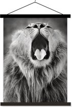 Profil animalier lion béant en affiche textielposter noir et blanc lattes noires 90x120 cm - Tirage photo sur plaque scolaire (décoration murale salon / chambre)