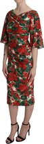 Dolce & Gabbana - Red Floral Sheath Midi Silk Stretch Dress