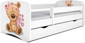 Kocot Kids - Bed babydreams wit teddybeer bloemen met lade zonder matras 160/80 - Kinderbed - Wit