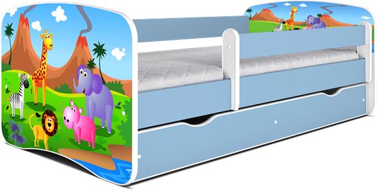 Kocot Kids - Bed babydreams blauw safari met lade met matras 180/80 - Kinderbed - Blauw
