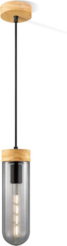 Home Sweet Home - Moderne Hanglamp Capri - hanglamp gemaakt van Glas en Hout - Rook - 10/10/138cm - Dekra getest - geschikt voor E27 LED lichtbron