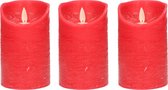 3x Rode LED kaarsen / stompkaarsen 12,5 cm - Luxe kaarsen op batterijen met bewegende vlam