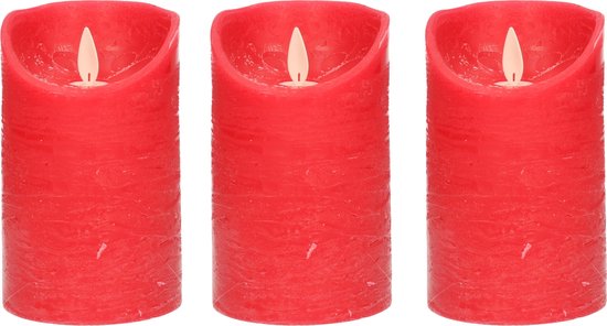 3x Rode LED kaarsen / stompkaarsen 12,5 cm - Luxe kaarsen op batterijen met bewegende vlam