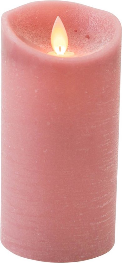 1x Antiek roze LED kaars / stompkaars 15 cm - Luxe kaarsen op batterijen met bewegende vlam