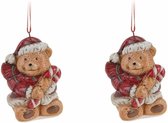 2x Kerstornamenten kerstbeer hanger 8 cm - Kerstboomversiering/kerstboomdecoratie kersthangers