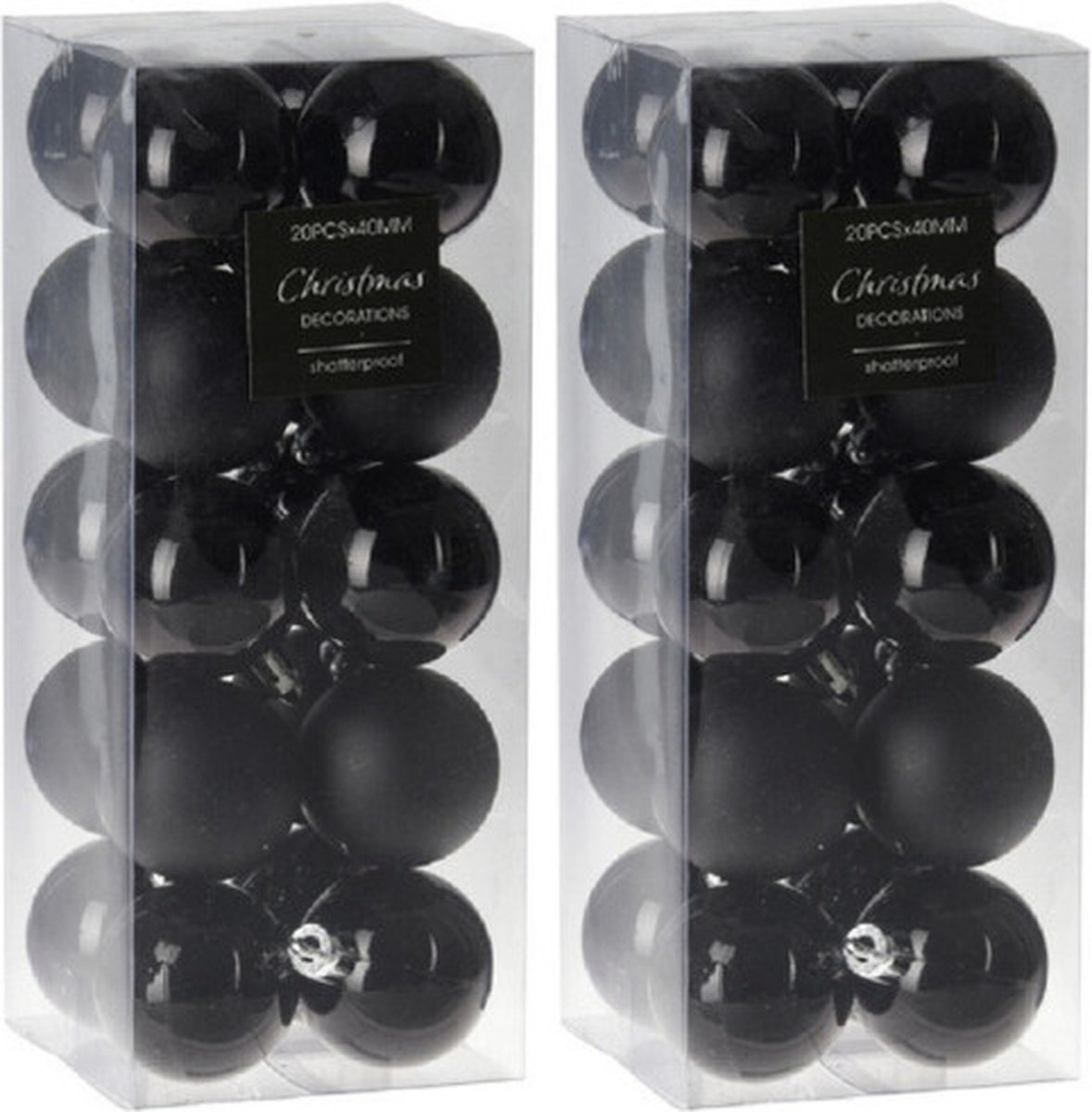 40x stuks kleine kunststof kerstballen zwart 4 cm - glans/mat/glitter - Kerstversiering - Decoris