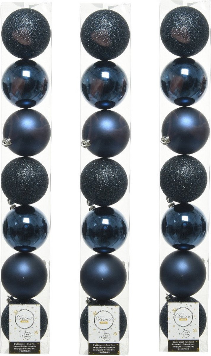 28x stuks kunststof kerstballen donkerblauwe (night blue)) 8 cm - Mix - Onbreekbare plastic kerstballen