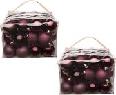 96x stuks kunststof kerstballen donkerrood 6 cm in opbergtassen/opbergboxen - Kerstboomversiering/kerstversiering/kerstornamenten