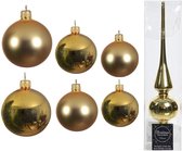 Groot pakket glazen kerstballen goud glans/mat 50x stuks - 4-6-8 cm incl piek glans 26 cm