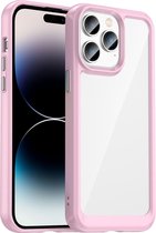 Mobigear Hoesje geschikt voor Apple iPhone 14 Pro Telefoonhoesje Hardcase | Mobigear Crystal Backcover | iPhone 14 Pro Case | Back Cover - Transparant /Roze | Transparant,roze