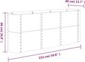 Technische tekening van een zilverkleurige plantenbak van 152x40x68 cm.