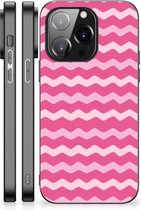 Smartphone Hoesje iPhone 14 Pro Bumper Hoesje met Zwarte rand Waves Pink