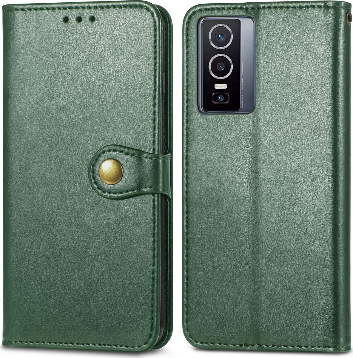 Mobigear Telefoonhoesje geschikt voor Vivo Y76 Hoesje | Mobigear Snap Button Bookcase Portemonnee | Pasjeshouder voor 3 Pasjes | Telefoonhoesje voor Pinpas / OV Kaart / Rijbewijs - Groen