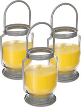 3x bougies/lanternes anti-moustiques Citronnelle en verre 65 heures de combustion - Bougies Bougies parfumées senteur agrumes