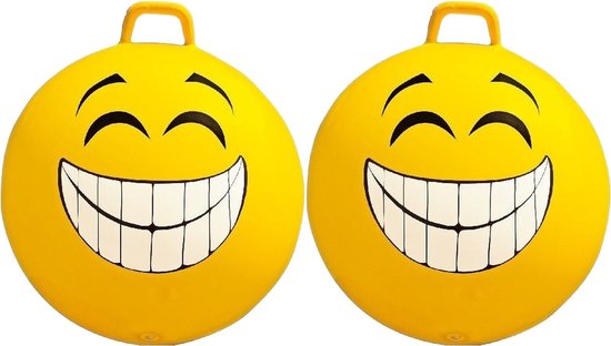 2x stuks gele skippybal smiley voor kinderen 65 cm - buiten speelgoed