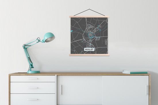 Porte-affiche avec affiche - Affiche scolaire - Houx - Carte - Carte - Plan de la ville - 90x90 cm - lattes vierges