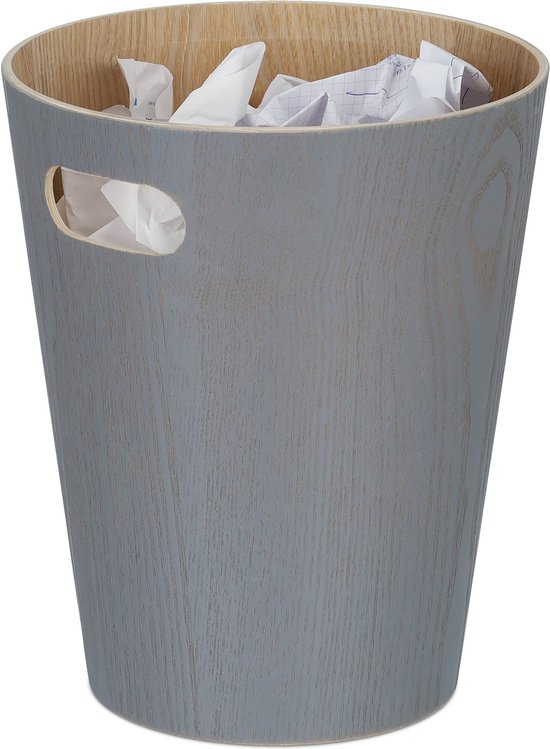 Relaxdays papierbak kantoor - prullenmand hout - papier verzamelbak - oud papier bak grijs