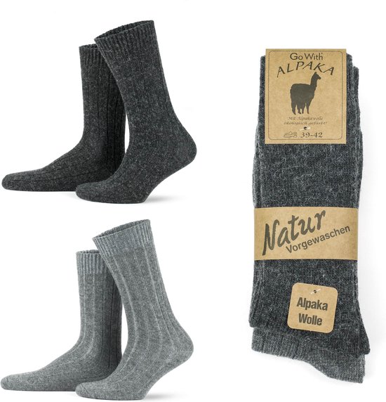 GoWith-chaussettes laine-chaussettes alpaga-chaussettes maison-2 paires-chaussettes chaudes-chaussettes hiver-chaussettes thermo-chaussettes maison-gris-anthracite-taille 43-46