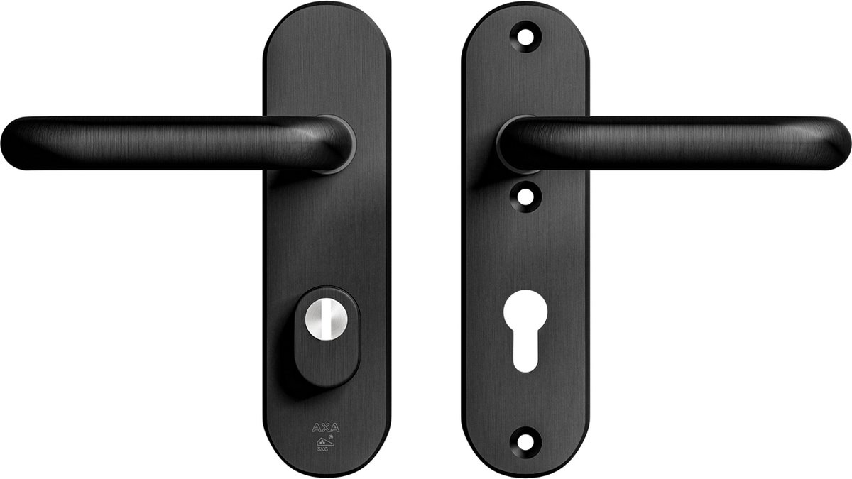 AXA Veiligheidsbeslag (Oval Plus) Kortschild Zwart geslepen: Kruk-Kruk (model U) PC72 met kerntrekbeveiliging SKG***