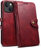 Mobiq - Vintage Lederen Wallet Hoesje iPhone 14 - rood