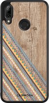 Casimoda® telefoonhoesje - Geschikt voor Huawei P Smart (2019) - Wooden Stripes - Zwart TPU hoesje - Backcover - Bruin/beige - Gestreept