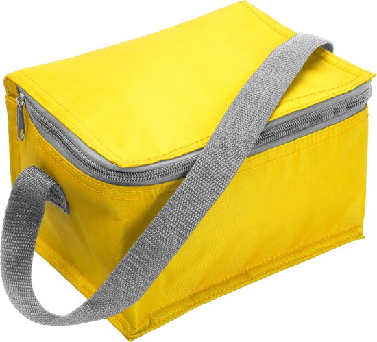 Set van 2x stuks kleine koeltas geel voor 6 blikjes met rits en draagband - lunch-drankjes-medicijnen - 20 x 13 x 13 cm van Benson — afbeelding 2