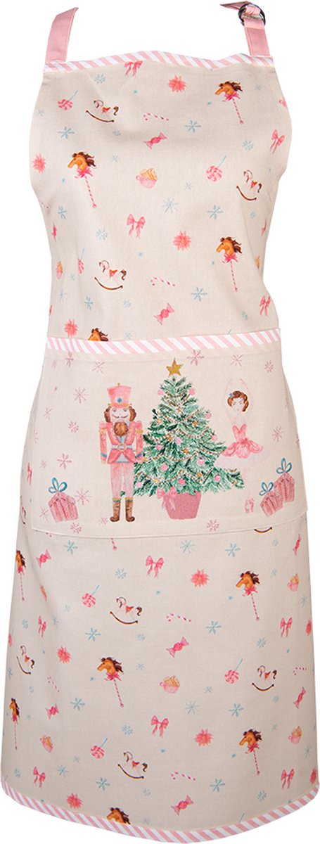 Clayre & Eef Keukenschort 70x85 cm Beige Roze Katoen Notenkraker