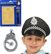 Carnaval verkleed speelgoed politiepet zwart voor kinderen met handboeien en bonnenboekje