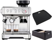Solis Grind & Infuse Compact 1018 - Machine à Cafe - Machine Expresso - Argent - Y Compris Tamping Mat et Coffee Knock Box