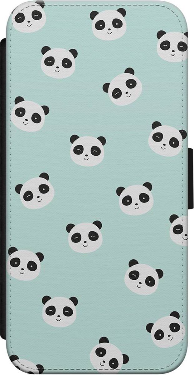Casimoda® bookcase - Geschikt voor iPhone 8 - Hoesje met pasjeshouder - Panda's - Mint - Kunstleer