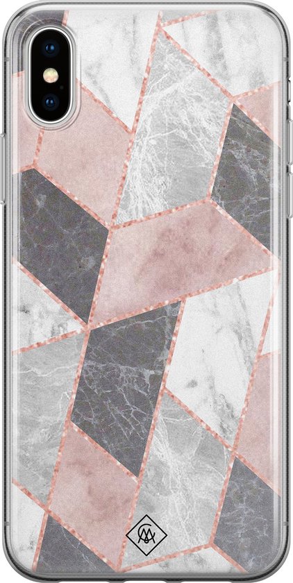 Casimoda® - Coque iPhone Xs - Marbre grille pierre / Marbre abstrait - Siliconen/ TPU - Blauw
