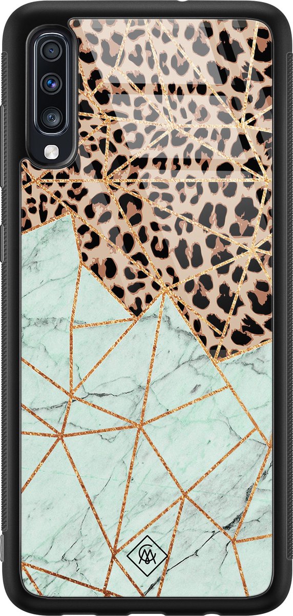 Casimoda® hoesje - Geschikt voor Samsung Galaxy A50 - Luipaard Marmer Mint - Luxe Hard Case Zwart - Backcover telefoonhoesje - Multi