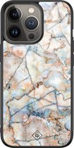Casimoda® hoesje - Geschikt voor iPhone 13 Pro - Marmer Bruin Blauw - Luxe Hard Case Zwart - Backcover telefoonhoesje - Bruin
