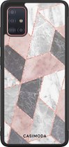 Casimoda® hoesje - Geschikt voor Samsung Galaxy A51 - Stone grid marmer / Abstract marble - Zwart TPU Backcover - Geometrisch patroon - Roze