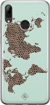 Casimoda® hoesje - Geschikt voor Huawei P Smart (2019) - Wereldkaart blauw luipaard - Siliconen/TPU - Soft Case - Blauw - Natuur