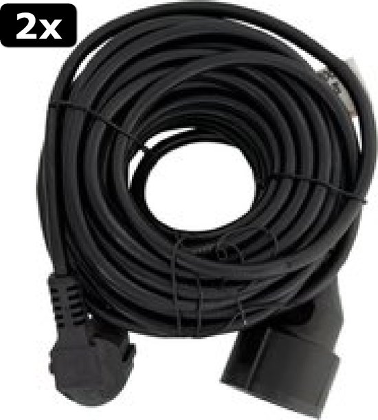 2x Exin Verlengsnoer Met randaarde 3x1 mm 10 meter Zwart bol