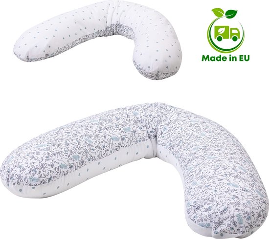 Voedingskussen - Bubaba Voedingskussen - Zwangerschapskussen met wasbare hoes - Dierenbos Grijs/Blauw (170x35cm)