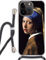 Case Company® - Hoesje met koord geschikt voor iPhone 14 Pro Max hoesje met Koord - The Pearl Earring - Telefoonhoesje met Zwart Koord - Extra Bescherming aan alle Kanten en Over de Schermrand