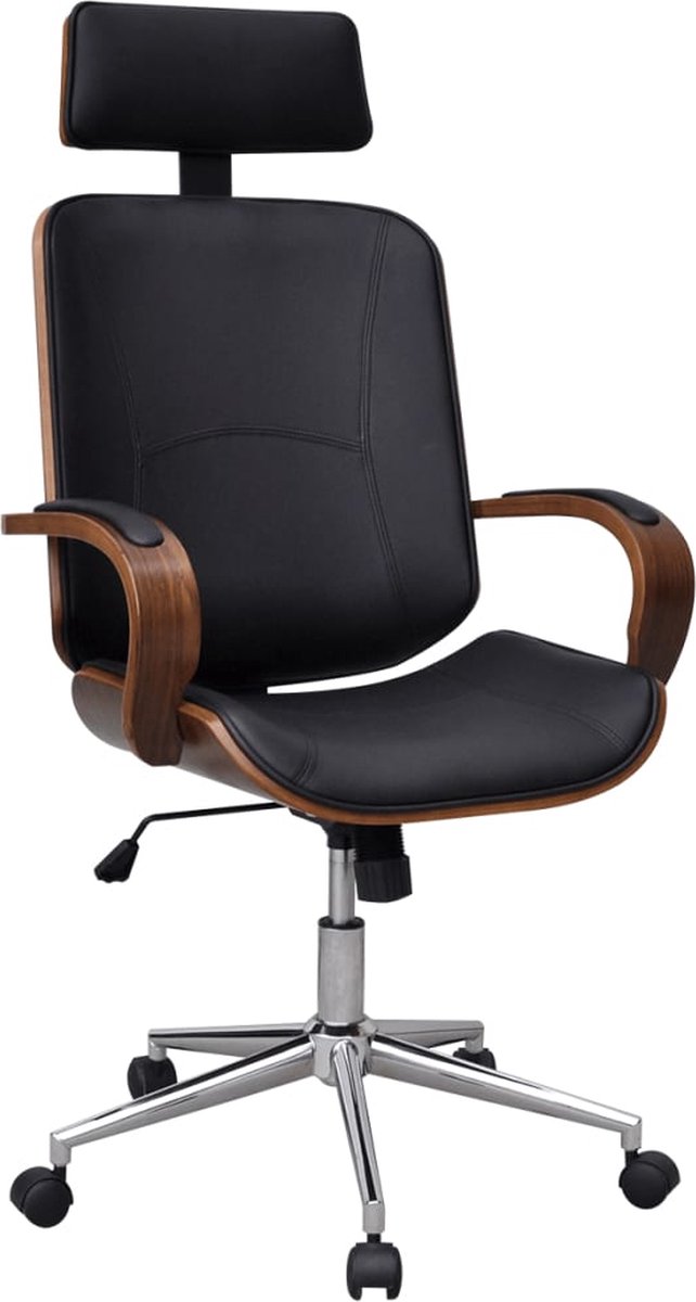 Prolenta Premium - Kantoorstoel draaibaar met hoofdsteun gebogen hout en kunstleer