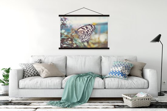 Porte-affiche avec affiche - Affiche scolaire - Papillon - Fleurs - Printemps - 150x100 cm - Lattes noires