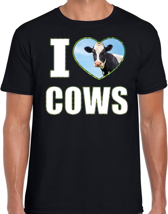 T-shirt j'aime les vaches avec des animaux photo d'une vache noir pour homme - chemise cadeau amant de vache L