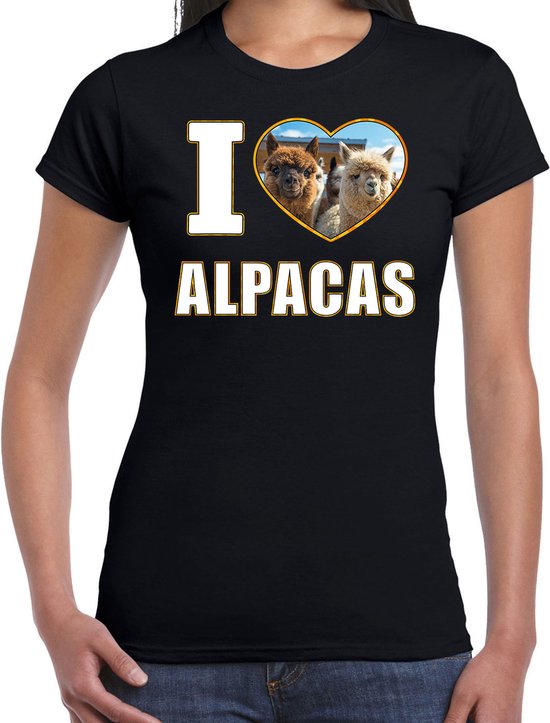 I love alpacas t-shirt met dieren foto van een alpaca zwart voor dames - cadeau shirt alpacas liefhebber S