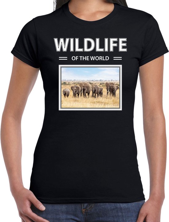 Dieren foto t-shirt Olifant - zwart - dames - wildlife of the world - cadeau shirt olifanten liefhebber XXL
